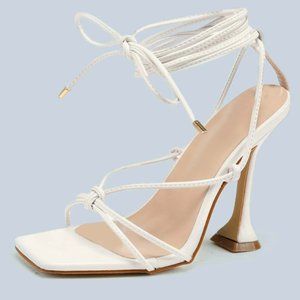 White Lace Up Sandal Heel